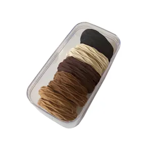 High elastic ribbed hair ties set for girls in black and brown colors with clear box