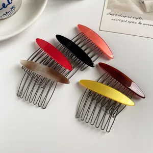 Korean Style Acetate Hair Insertion Comb Simple Elegant Non-Slip Metal Side Comb For Women Princess Hair Styling Accessories