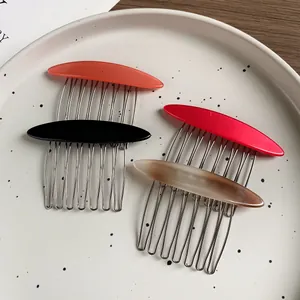 Minimalist acetate hair comb set with four vibrant colors and silver metal pins