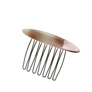 Minimalist tortoiseshell acetate hair side comb with seven-tooth metal wire base