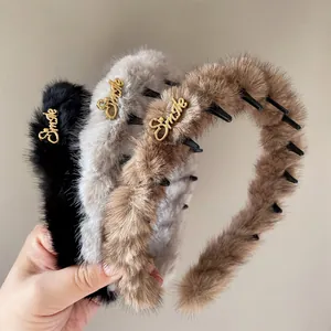 Cerchietto in Peluche Autunno Inverno per Donna Con Lettera Smile in Metallo Oro Cerchietto Antiscivolo Accessori per Capelli Dolci