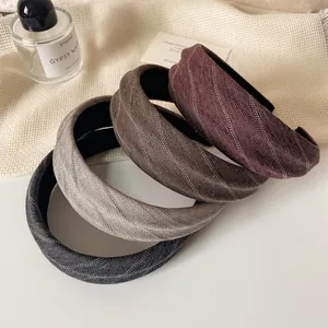 Serre-tête en Tissu à Chevrons Large de Style Coréen Rembourré pour Femmes Rétro Sergé Tissé Bandeau Accessoires de Cheveux