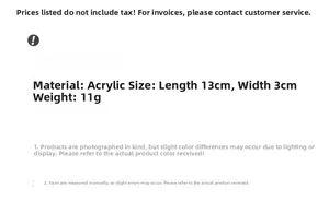 Specifications of acrylic U-shaped hair stick showing size 13x3cm and weight 11g