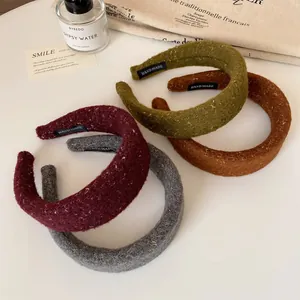 Padded High Top Sequin Woolen Tweed Headband For Women Autumn Winter Elegant Fashion Hair Hoop Face Washing Makeup Accessories
