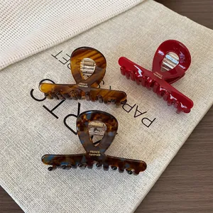 French Retro Acetate Hair Claw Clip For Women Handmade Geometric Tortoiseshell Shark Clip Large Hair Catch Hair Accessories
