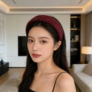 Elegant red sequin tweed headband with thick padded design for women accessory