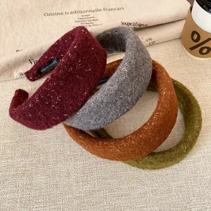 Chic burgundy and earthy tone sequins wool headband set in French minimalist style