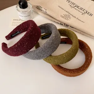 Set of four thick sequin wool headbands in vintage burgundy, grey, olive and brown