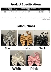 Size chart showing PU tote dimensions 35x27x9.5cm and five available color options
