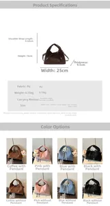 Detailed size chart and multi-color options for the stylish dumpling shoulder bag