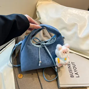 Niche Design Leopard Print Crossbody Bag For Women Urban Casual Shoulder Handbag With Plush Charm PU Leather Bag