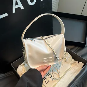 Women Fashion Patent PU Leather Chain Shoulder Crossbody Bag High Quality Glossy Small Square Handbag With Metal Ball For Daily Dating
