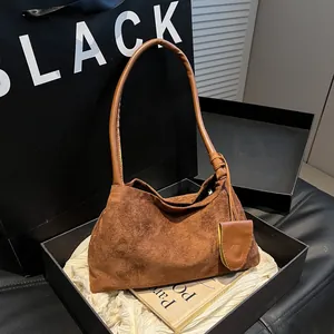 Petit Sac Sous le Bras en Daim Rétro pour Femmes Sac à Bandoulière Minimaliste Couleur Unie Avec Mini Pochette Suspendue Sac Fourre-tout Mode Automne Hiver
