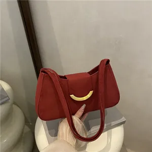 Borsa Sottobraccio Vintage Effetto Camoscio per Donna Fibbia a Mezzaluna Oro Retrò Borsa a Tracolla alla Moda Quotidiana