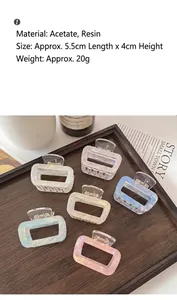 Detail view of 6-piece marble acetate square hair claws set with sizing and weight specs