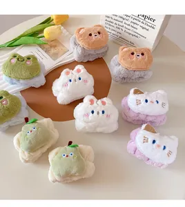 Cute plush headband set with cartoon animal designs for face washing and skincare