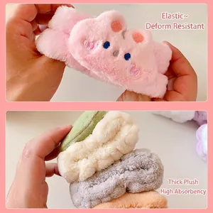Absorbent coral fleece headbands and wristbands set for face washing and skincare