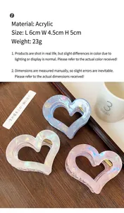 Iridescent heart-shaped acrylic hair claw clip set measuring 6x4.5x5cm with glossy finish