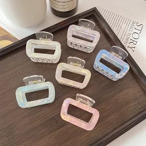 Korean Style Iridescent Acetate Hair Claw Clips Set For Women Large Hollow Heart Butterfly Square Geometric Nonslip Shark Clips Elegant Hair Accessories