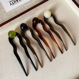 U-shaped acetate hair pins with colorful round beads for elegant hair buns