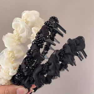 Fashionable mesh bubble lace headband with beads and sequins for an elegant hair look