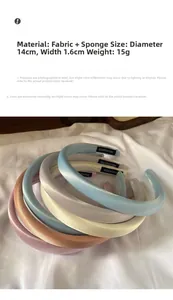 Détail de serre-têtes en satin fait main avec dimensions 14cm x 1.6cm et poids de 15g