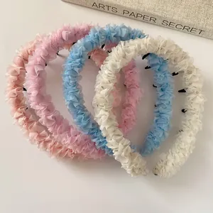 Serre-têtes roses et bleus en maille plissée pour filles, accessoires de mode printemps