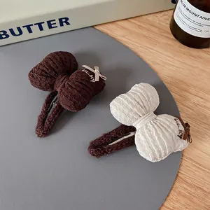 Korean Style Sweet Bow Hair Clip Waffle Texture Lucky Embroidery Side Hairpin For Women Daily Fashion Accessories