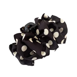 French vintage black and white polka dot large claw clip with elegant fabric pleats
