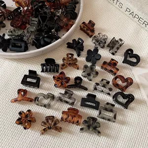 Ensemble de Mini Pinces à Cheveux Crabes Acrylique Résine Imprimé Léopard Coeur Fleur Nœud Barrettes pour Femmes Filles