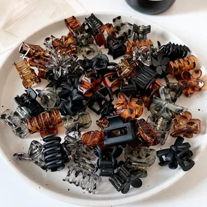 Lot de 20 mini pinces à cheveux léopard en résine écaille de tortue et ambre