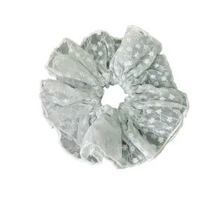 French vintage white lace floral scrunchie with delicate embroidery for bun hairstyles