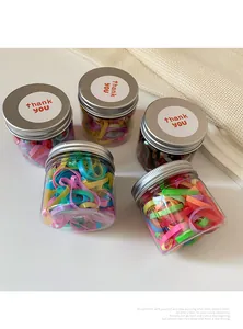 Bottled colorful elastic hair bands for kids with clear jar and silver screw cap