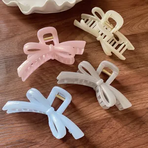 Elegant Bow Tie Hair Claw Clip For Women Large Size Resin Pearl Finish Non Slip Hair Jaw Clip Fashion Hair Accessories