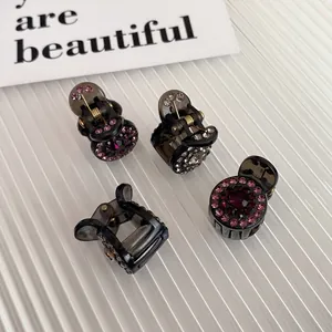 Mini rhinestone hair claw clips for side bangs and loose hair styling set of four