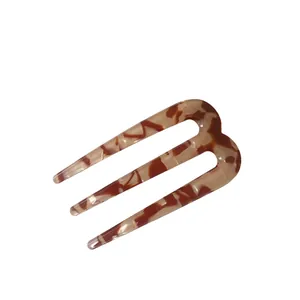 Épingle à cheveux 3 branches en acétate écaille de tortue pour chignons élégants