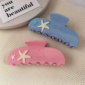 Ocean Style Starfish Acetate Hair Claw With Rhinestones Elegant Marine Theme Shark Clip For Women Girls Hair Accessories