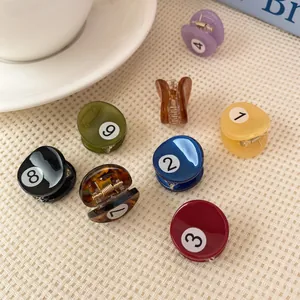 Mini Pinza per Capelli a Palla da Biliardo in Acetato Fermaglio Geometrico Tondo per Frangia Laterale Accessori Retrò