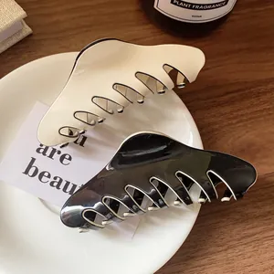 Minimalist large French hair claws in black and cream beige, set of two hair clips