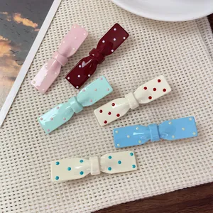 Lot de six jolies barrettes nœuds colorées à pois pour femmes en diverses couleurs pastel