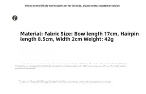 Maßangaben für die 17cm Satin-Schleife Haarspange mit 8,5cm Metall-Clip Detail