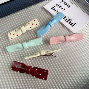 Lot de 6 barrettes à cheveux nœud à pois colorés avec pinces crocodiles pour femme