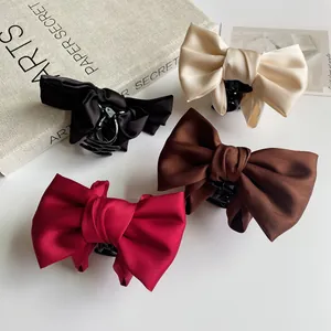 Elegant Large Satin Bowknot Hair Claw Clip French Style Solid Color Princess Hair Grip Headwear For Women Girls Accessories