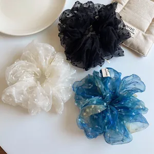 Chouchous Oversize en Organza à Pois Éléguants Élastiques à Cheveux en Maille pour Femmes Accessoires de Coiffure Style Français