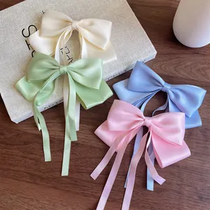 Large Satin Bow Hair Clip With Long Streamers For Women Girls Elegant Princess Style Sweet Ribbon Spring Clip Headpiece Accessory