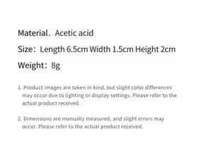 Spécifications de la barrette en acétate montrant 6,5cm de long et 8g de poids