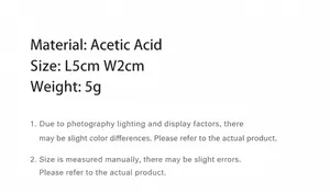 Size and material chart for acetate hair clip showing 5cm x 2cm dimensions and 5g weight