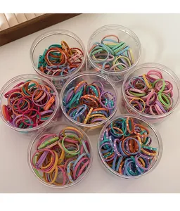 Colorful high-elastic hair bands for girls in clear jars with heart and cherry patterns