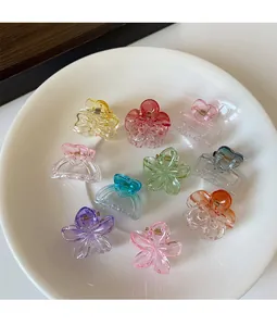 Mini mollette per capelli colorate in acrilico in varie forme su piatto bianco