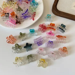 Mini Pinze per Capelli in Resina per Ragazze Trasparenti Sfumate Colori Caramella Piccole Mollette Forma di Fiore Stella Farfalla Accessori Capelli
